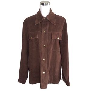VINTAGE 60s 70s Sportswear Sears Mens Brown Faux Suede Shacket Shirt Jacket Med